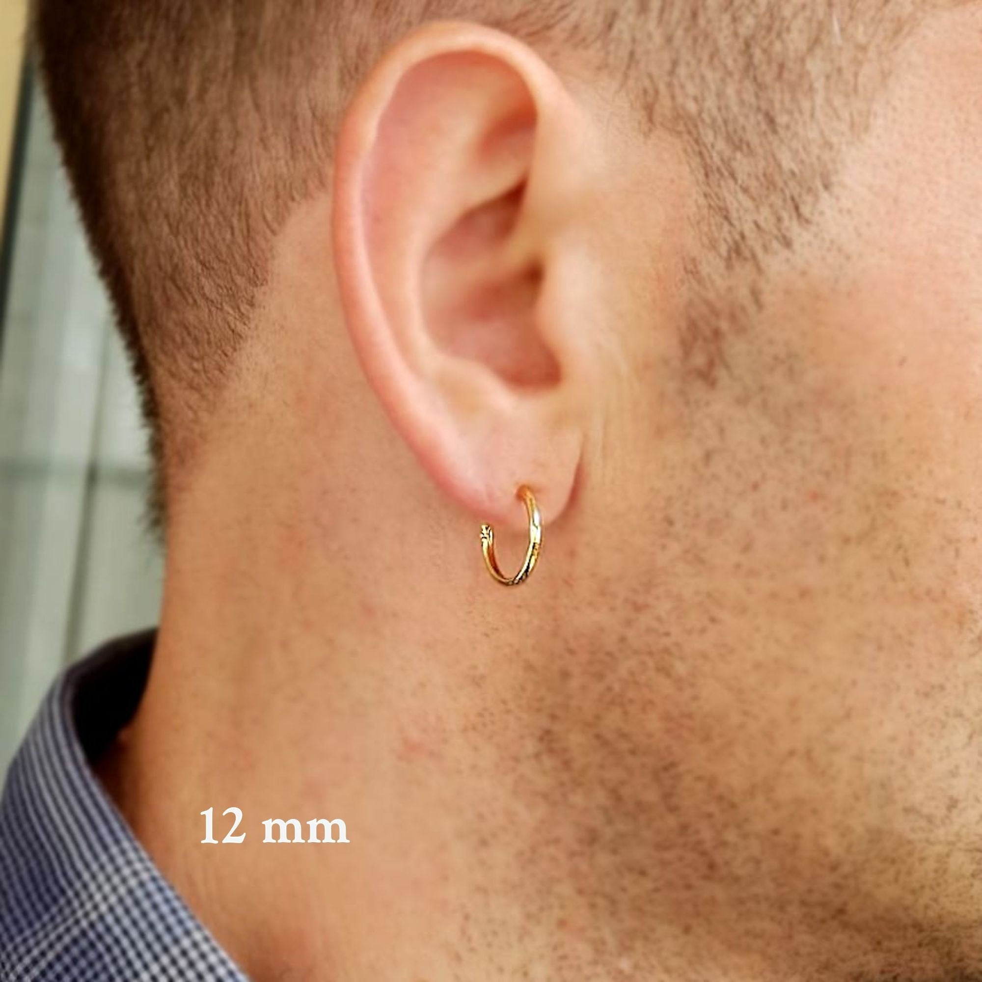 18k Gold Huggie Hoop Earrings (12MM) | Mens Earrings - Twistedpendant